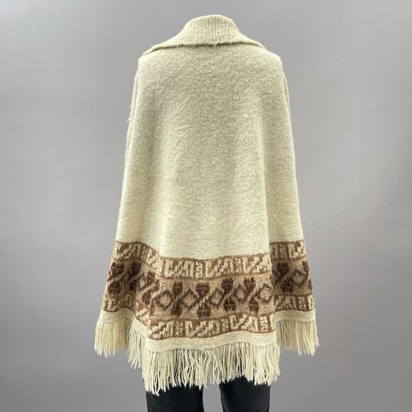 Fotrama Poncho Sweater Women OS XL 100% Alpaca Wool Knit Bolivia Fringe READ - Picture 5 of 10